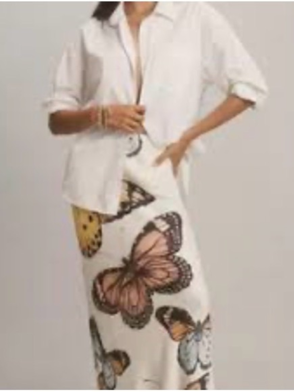 White Butterfly Print Maxi Skirt